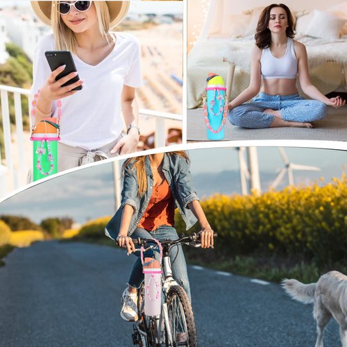 Mity rain Water Bottle Accessories Set for Owala, Including Water Bottle Handle Strap,Bohemian Style Personality and Easy to Carry (Universal Style, Pink)