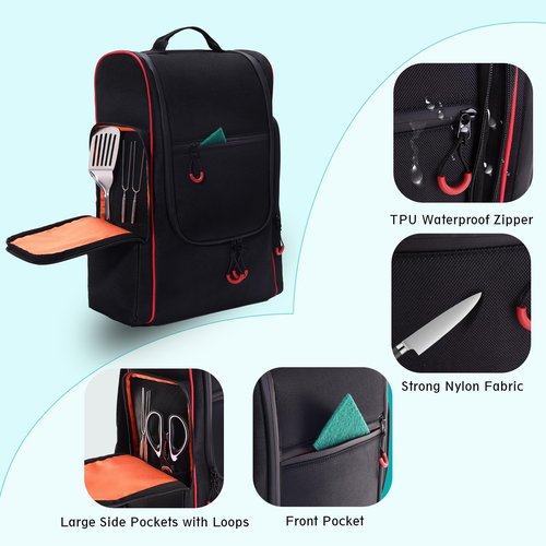 GHWMYD Camping Organizer for Outdoor Kitchen Storage, Large Hanging Cookware Backpack with Paper Towel Holder, Multi Pockets Camp Utensil Containers for BBQ Grill Cooking Essential Tools, Bag Only