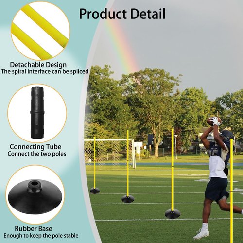 TNZMART 4.9FT Training Agility Poles Set Detachable Soccer Training Sticks Slalom Poles with 10 Disc Cones and Speed Ladder (Pack of 12, Yellow)