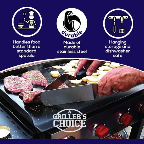 Griller's Choice Stainless Steel Griddle Spatula Set- Durable, Commercial Quality, Dishwasher Safe- Ideal for Hibachi, Griddle Grills, Camping & Entertaining on Blackstone and Griller's Choice Griddle