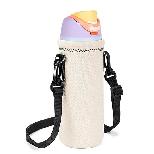 Linkidea Water Bottle Carrier with Strap Compatible with Owala FreeSip 32oz, Twist 32oz Water Bottle, Neoprene Waterbottle Sling Bag Holder, Shoulder Strap, Off White