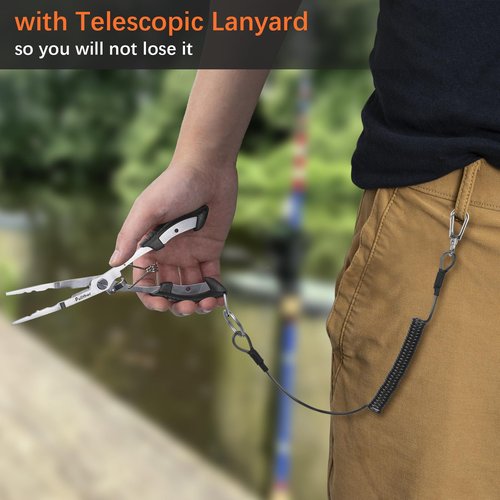 Pullther fishing Needle Nose Pliers Fishing,Hook Remover,Stainless Steel,Fishing Pliers Kit with Lanyard,Braid Cutter Rustproof Fishing Multitool for Saltwater Freshwater