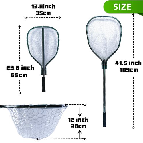 SIWRDTG Floating Lightweight Fishing Net with Telescopic Pole Handle, Rubber Landing Net Freshwater Saltwater, Portable Fishing Net with Soft EVA Foam Handle, Fish-Friendly Mesh for a Safe Release