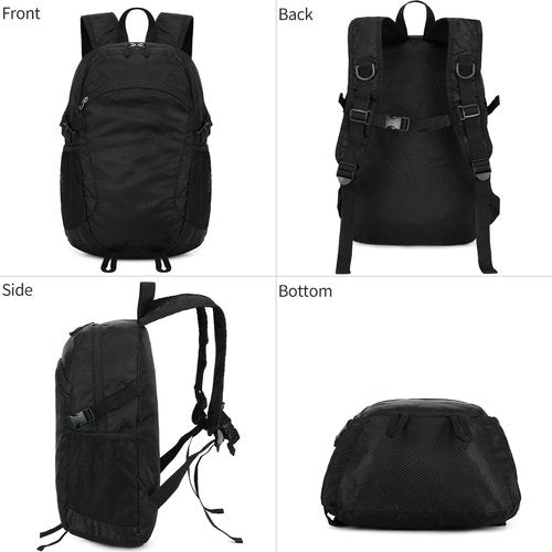 SFIUYDS Small Hiking Daypack,15L Water-Resistant Hiking Backpack Packable Lightweight Travel Day Pack for Women Men (Black, Small)