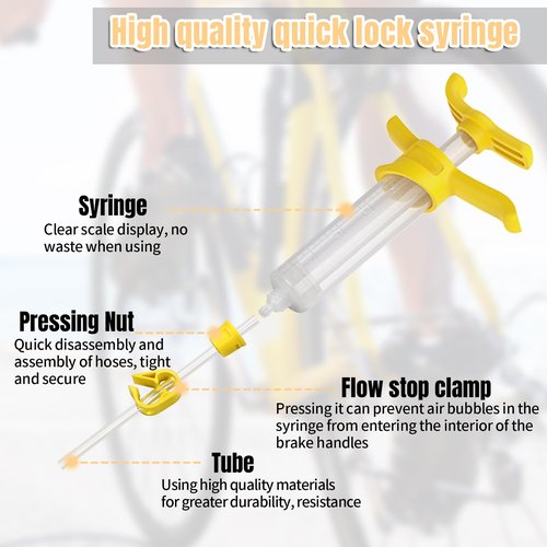 Brake Bleed Kit for Shimano,TEKTRO, TRP Hydraulic Disc Brakes, Bike Hydraulic Brake Bleed Kit with 180 ml Mineral Oil Brake Fluid, Metal adapters, for MTB/Road Bike Brake