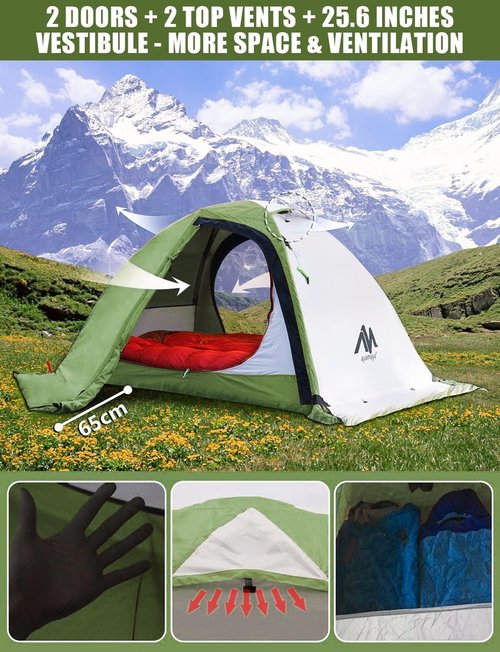 AYAMAYA 4 Season Backpacking Tent 2 Person Camping Tent Ultralight Waterproof All Weather Double Layer Two Doors Easy Setup 1 2 People Man Tents for Backpacker Outdoor Hiking