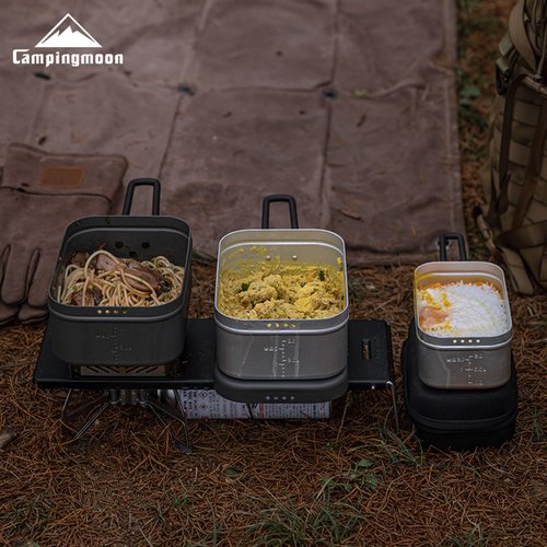 Campingmoon Camping Mess Tin Pressure Relief Aluminum Dinner Box Camping Bowls Cooking Pot with Foldable Handle(1.3L) for Camping & Cooking(Gray)