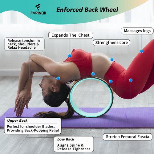 Yoga Wheel for Back Pain Relief, Back Roller Wheel with Extra Cushion, Wider & Thickest Foam, Stretches and Strengthens Core Muscles, Set of 2