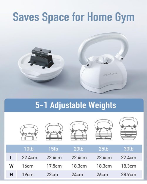 BYZOOM FITNESS Adjustable Kettlebell 30lb Weight Training Fitness Exercise Full Body Workout 5 in 1 for Home Gym Beginners Woman