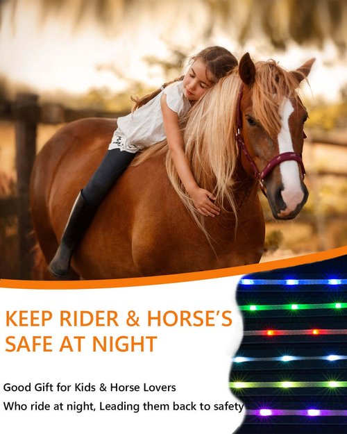 LED Horse Breastplate Collar - 7 Colors in 1 Light Up Horse Tack, USB Rechargeable - Added Visibility & Safety for Night Riding
