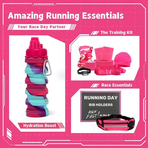 Running Gift Box - 13 Runner Essentials Kit With Belt, Headlamp, Kinesiology Tape, Folding Water Cup & More - Marathon Training, Night and Trail Running Outdoor Fitness Gift for Men Women