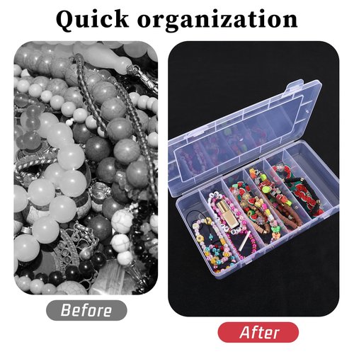 2 Pack Tackle Box Organizer 6 Grids, Clear Plastic Fishing Tackle Box, Compartment Storage Box, Craft Organizer for Lure Bait Hooks Storage Screws Nail Pins(8.18×4.64×1.29inch)