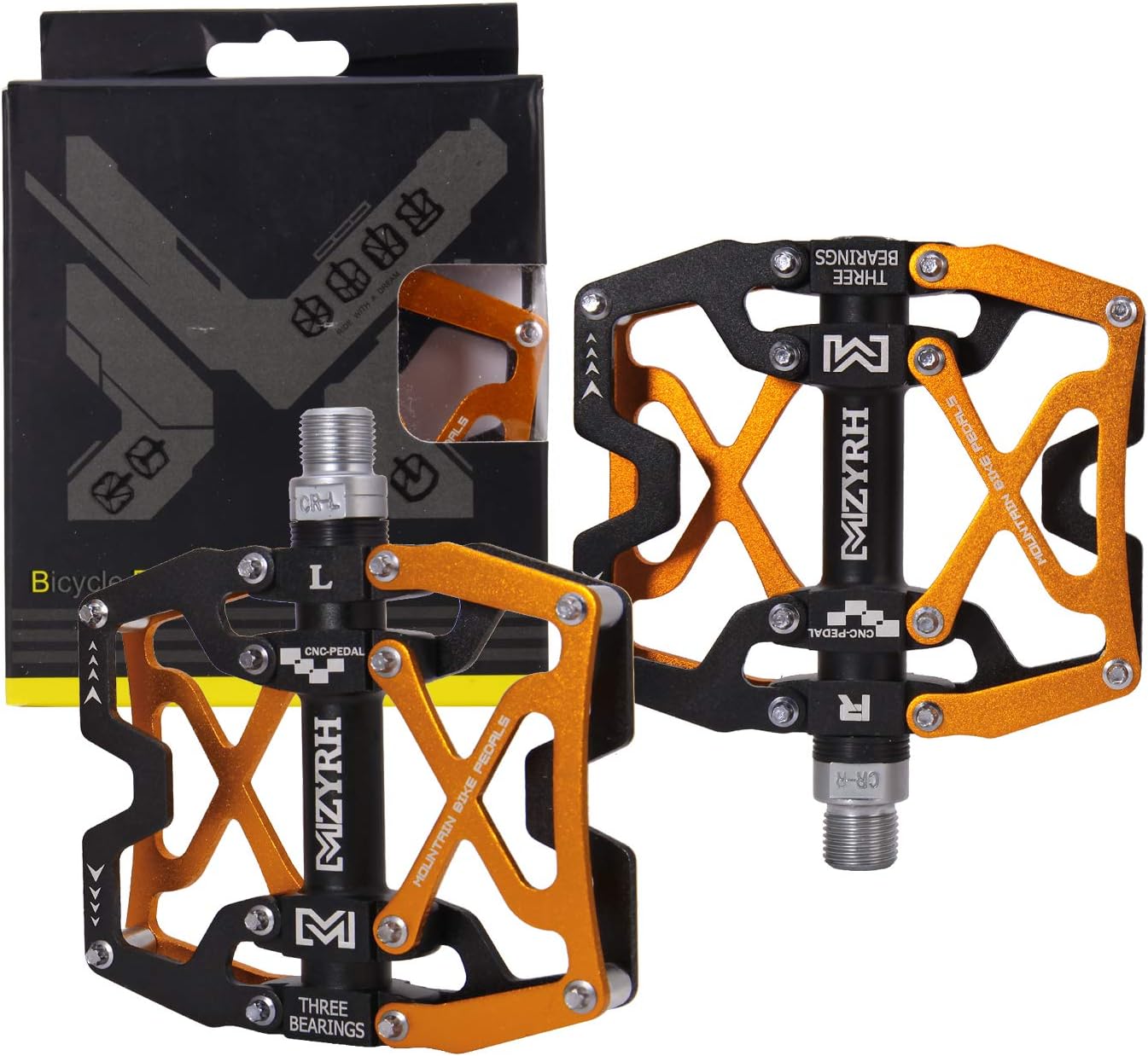 Mountain Bike Pedals, Ultra Strong Colorful CNC Machined 9/16" Cycling Sealed 3 Bearing Pedals