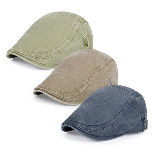 Qlauca 3Pcs Men's Newsboy Caps Washing Cotton Cooling Lightweight Scally Cap for Men Adjustable Flat Cap