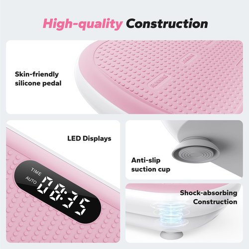 MERACH Vibration Plate Exercise Machine, Vibration Plate 440 Lbs Capacity, Bluetooth and Silicone Pedal, Stimulate Deep Fat, Vibration Plate for Lymphatic Drainage, Vibrating for Weight Loss (Pink)
