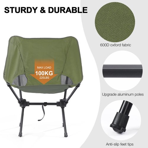 Outplea Folding Portable Camping Chair, Lightweight Foldable Outdoor Chair for Sports, Backpacking Beach Chair for Adults, Green