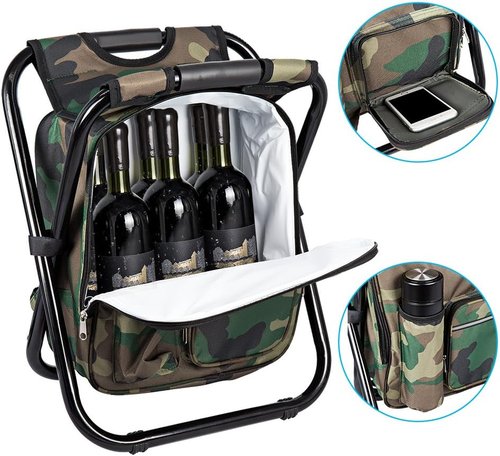 Bright starl Multifunction Folding Cooler and Stool Backpack, Hiking Camouflage Seat Table Bag Camping Gear for Outdoor Indoor Fishing Travel Beach