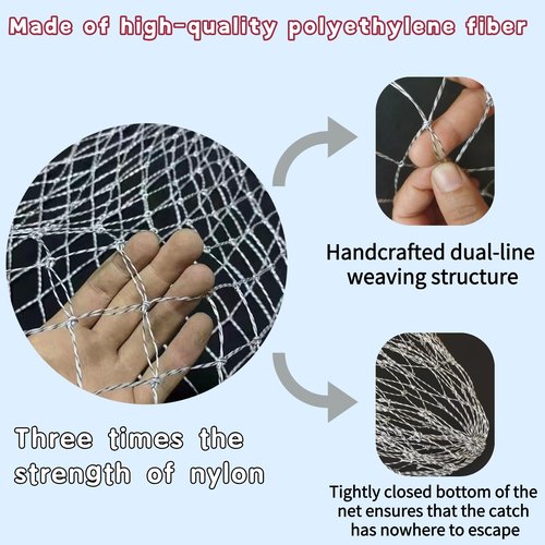 Tacklurenet Foldable Pier Fishing Net - Bridge and Drop Net for Big Fish With Dual-Line Reinforced Fiber, Bold Soft Steel Hoops, Black