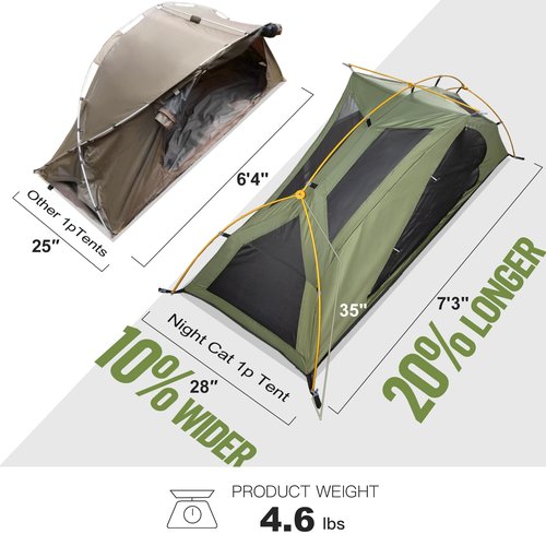Night Cat 1-Person Camping Tent: Lightweight Waterproof Hiking Tent for Adult Cot Not Included