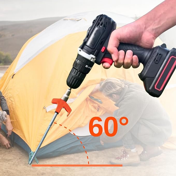 8" Screw in Tent Stakes - Ground Anchors Screw in, Screw in Tent Stakes Heavy Duty, Tent Pegs Camping Stakes, Metal Threaded Tent Spikes, Screw Tent Stakes with Hex Sleeves (12Pcs+Bag Orange)