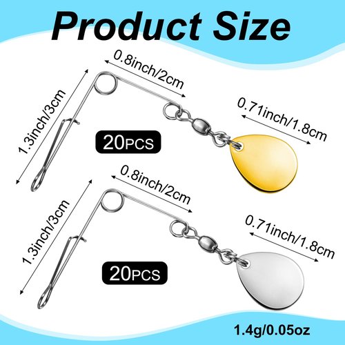 Sumind 40 Pieces Fishing Spinner Blades Spinner Bait Smooth Spoons Rigs Fishing Spoons Blades Lures Accessories(Silver Gold)