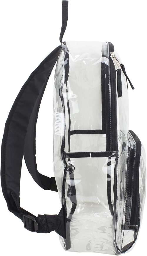 Eastsport - Backpack, PVC Plastic, 12 1/2 x 5 1/2 x 17 1/2 - Clear/Black, 193971BJBLK