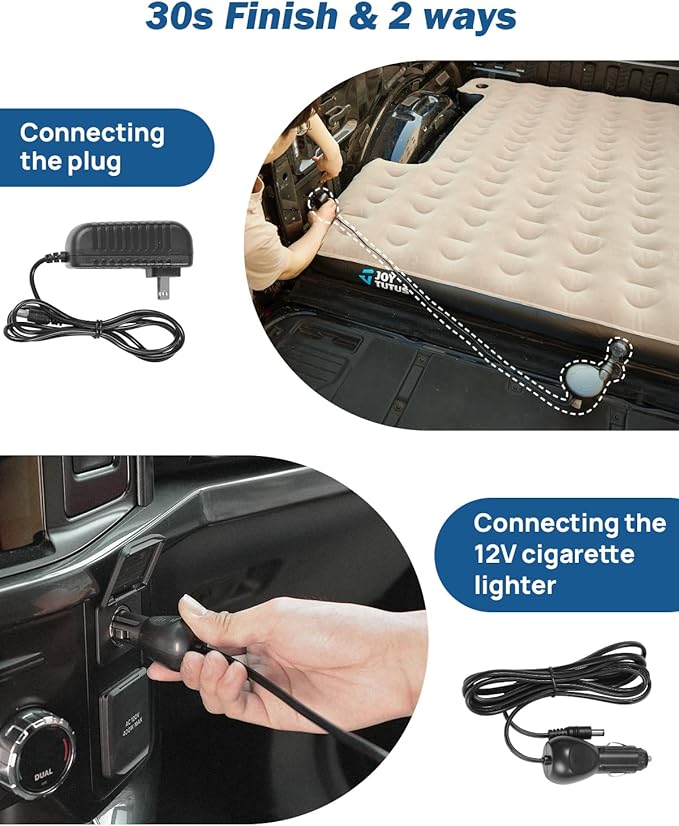 JOYTUTUS Truck Bed Air Mattress for 6.4-6.7Ft, Full Size Regular Beds for Pickup Outdoor Camping, Truck Tent Accessories with Carry Bag & Cup Holder & Cavity Design, Camel&Black