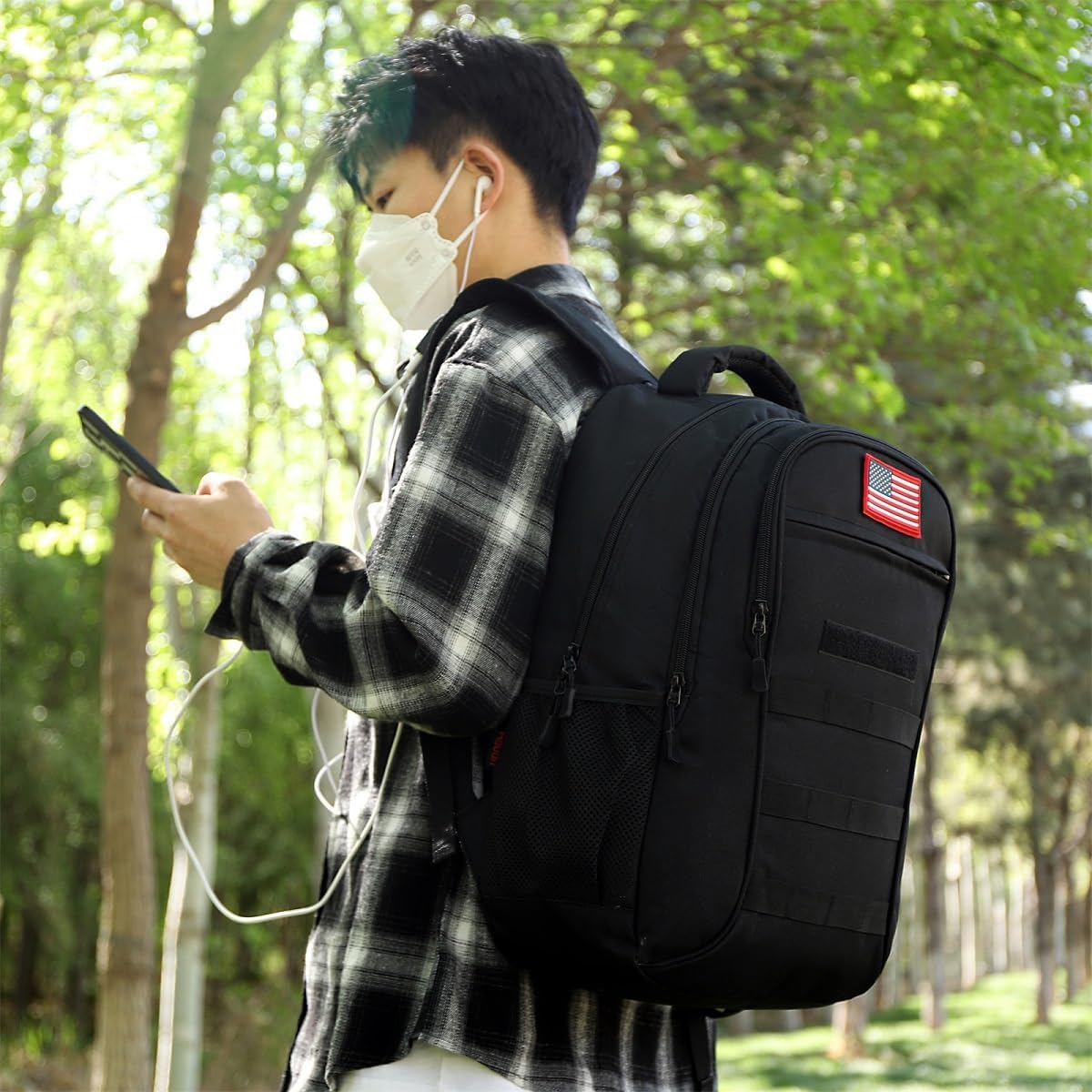 outdoor plus Camo Backpack,Military Boys Backpacks for School,40L Army Bookbag with USB Charging Port Waterproof