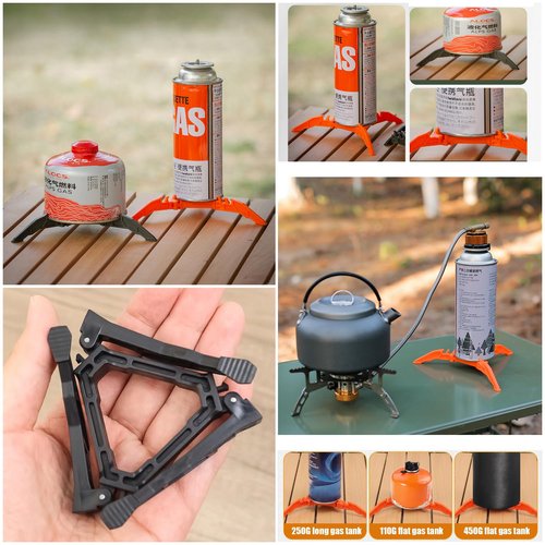 SquEqu 2 Pack Fuel Canister Stabilizer Portable Folding Mini Stand Holder Tripod Support Bracket for Outdoor Camping Propane Butane Can Cylinder Cartridge Bottle Gas Tank Stove Burner Hiking Picnic