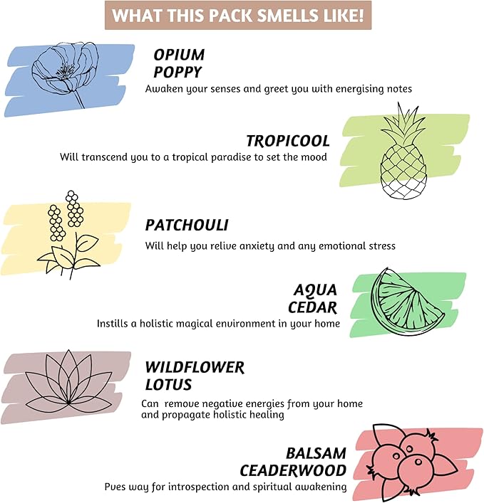 Folkulture Incense Sticks - Set of 6 Variety Pack (120 Sticks) - Balsam Cedarwood, Organic Incense Sticks Non Toxic, Inscents-Sticks, Insence-Sticks or Insenses