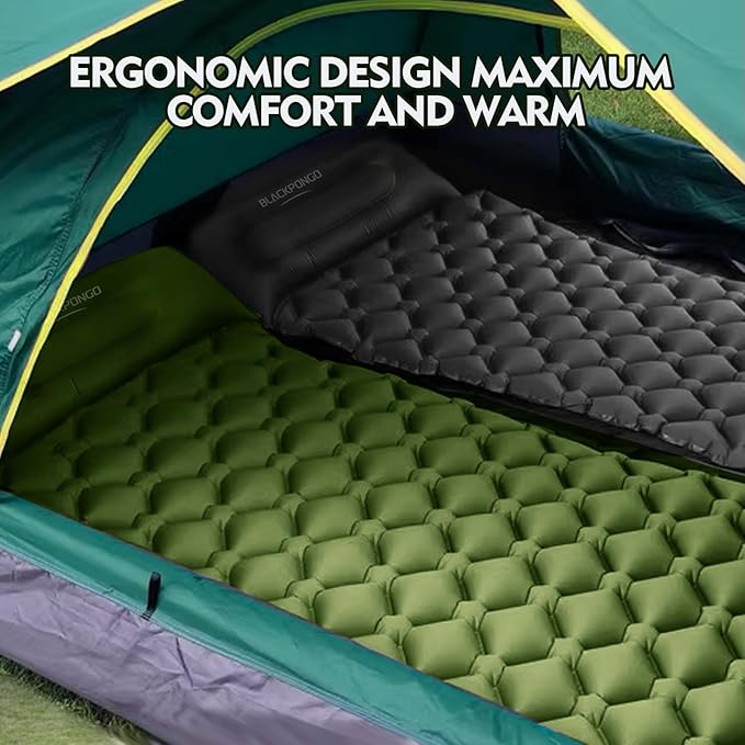 Camping Sleeping Pad, Ultralight Camping Mat with Pillow Built-in Foot Pump Inflatable Sleeping Pads Compact for Camping Backpacking Hiking Traveling Tent (Grey, Double)