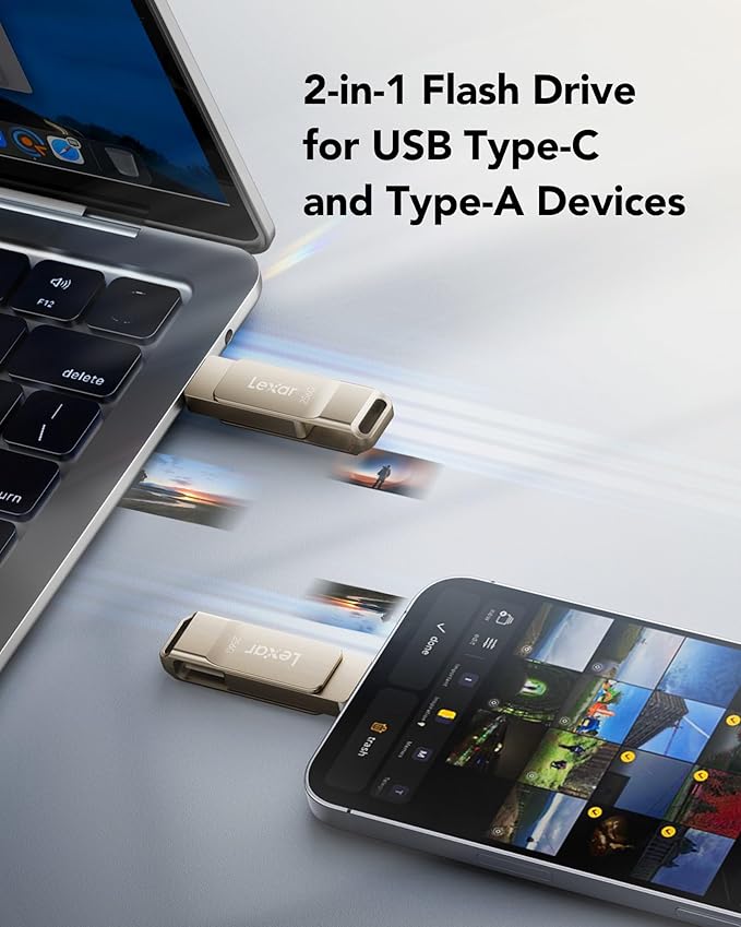 Lexar D40E 256GB Dual USB 3.2 Gen 1 Type-C Jump Drive, USB-C Flash Metal Housing Swivel Design Thumb Drive