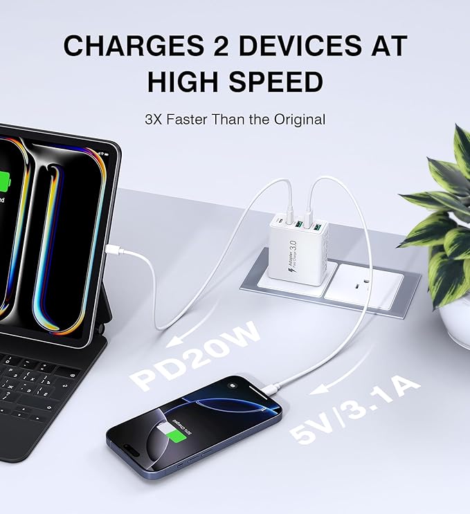 [2-Pack] USB C Wall Charger, 50W USB C Charger Block 5-Port PD Fast Charging Blocks + QC Power Adapter Brick Cube Multiport USB A Plug,Type C Cube for iPhone 16/15/14/13/12/Pro,Samsung,for Switch
