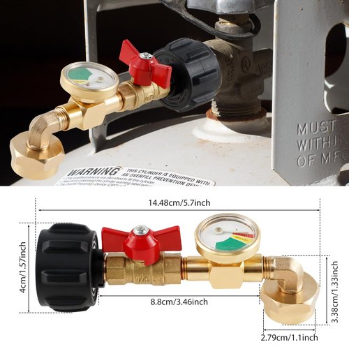 HJJWNDDNG Propane Refill Adapter, Fill 1 Pound Bottles from 20lb Tank, 90 Degrees L Shape Propane Regulator with Gauge and ON-Off Control Valve QCC1 Connection 1 lb. Tanks Propane Bottles