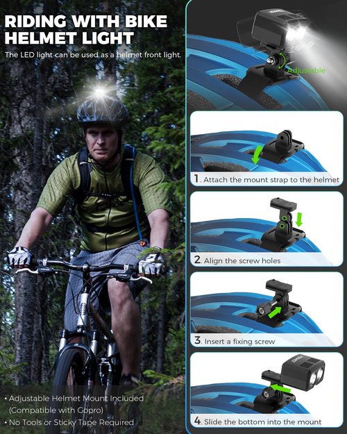 FUNWICT Helmet Light LED Bike Headlight Rechargeable Bike Helmet Light IP65 Waterproof 1000 Lumens 5 Lighting Modes Bicycle Helmet Light for Cycling Fit Most Helmets