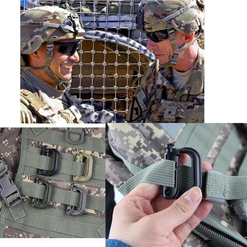 Jadedragon Multipurpose Tactical 360 Rotation D-Ring Clips/Locking Carabiner/Hydration Tube Clips/Elastic String Strap Management Tool for MOLLE Webbing Attachment Backpacks