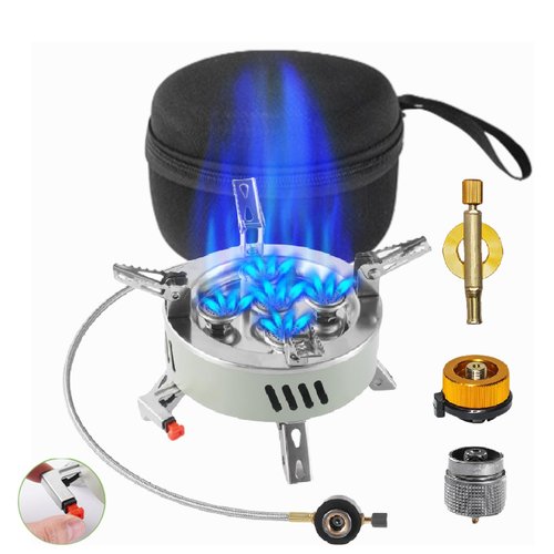 ARJEOU Camping Stove, Portable Lightweight Backpacking Stove with EVA Bag and Piezo Ignition, Foldable 3 in 1 Gas Stove Burner for Outdoor Picnic Cooking and Hiking (Large)