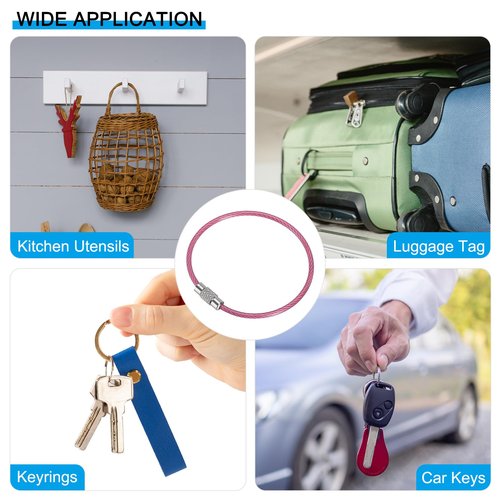 PATIKIL 5.9 Inch Length Wire Keychain Cable, 5 Pack Stainless Steel Key Ring Loop, Pink