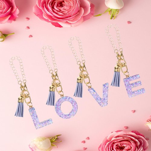 PATIKIL Letter Charm Accessories for Stanley Tumbler Cup, Letter A Keychain Handle Charm Cute Initial Letter with Tassel for Women Tumbler Cup Handle, Purple