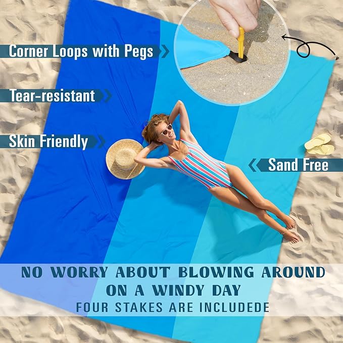 Beach Blanket Sandproof Waterproof 10'×9' 1-8 Adults Oversized,Compact Lightweight Durable Beach Mat for Travel Camping Hiking Picnic Blanket