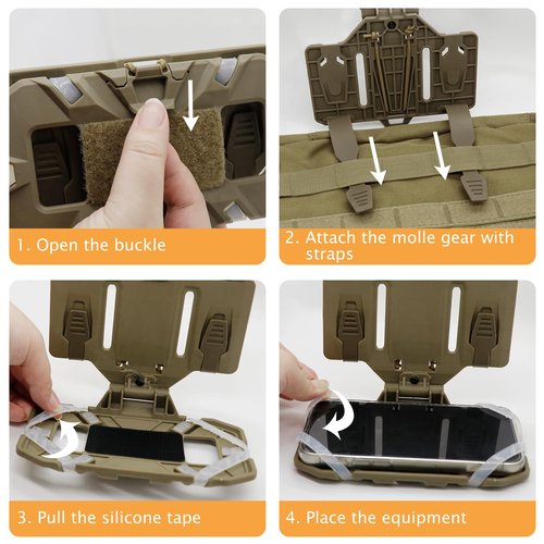 Qavctw Tactical molle Phone Holder Mount Plate Carrier Vest Attachments, Foldable Universal Tactical Chest Plate Carrier Phone Holder Mount for Screen Size 4.7-6.7