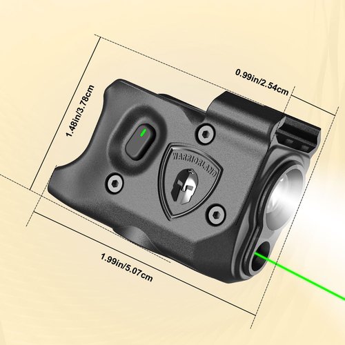 WARRIORLAND Pistol Light Laser Combo Fits Glock 17/19 Gen 3-5 & 22/23/31/32 Gen 3-4 & 19X/44/45, Compact 150-Lumen Tactical Weapon Light with Green Laser & White LED Flashlight, SLL-104G