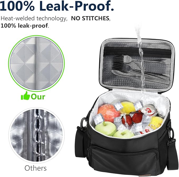 Gloppie Lunch Box for Men Women Insulated Lunch Bag Reusable Lunch Cooler Bag, Black