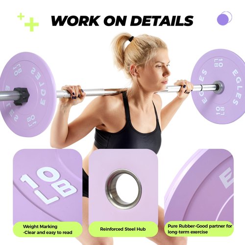 EGLES Vibrant Purple Weight Plates, Rubber Barbell Plates, 2-inch Olympic Standard 10LB Pair Olympic Bumper Plates Steel Inserts for Home Gym Weightlifting, Strength Training, Fit Workouts