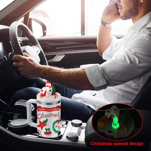 Gosknor Christmas Cup Lid Accessories Charms for Stanley Cup H2.0 30oz, Snowman Leak-Proof Silicone Straw Lid Xmas Straw Toppers Cover Cap Compatible with Stanley Tumblers Accessories