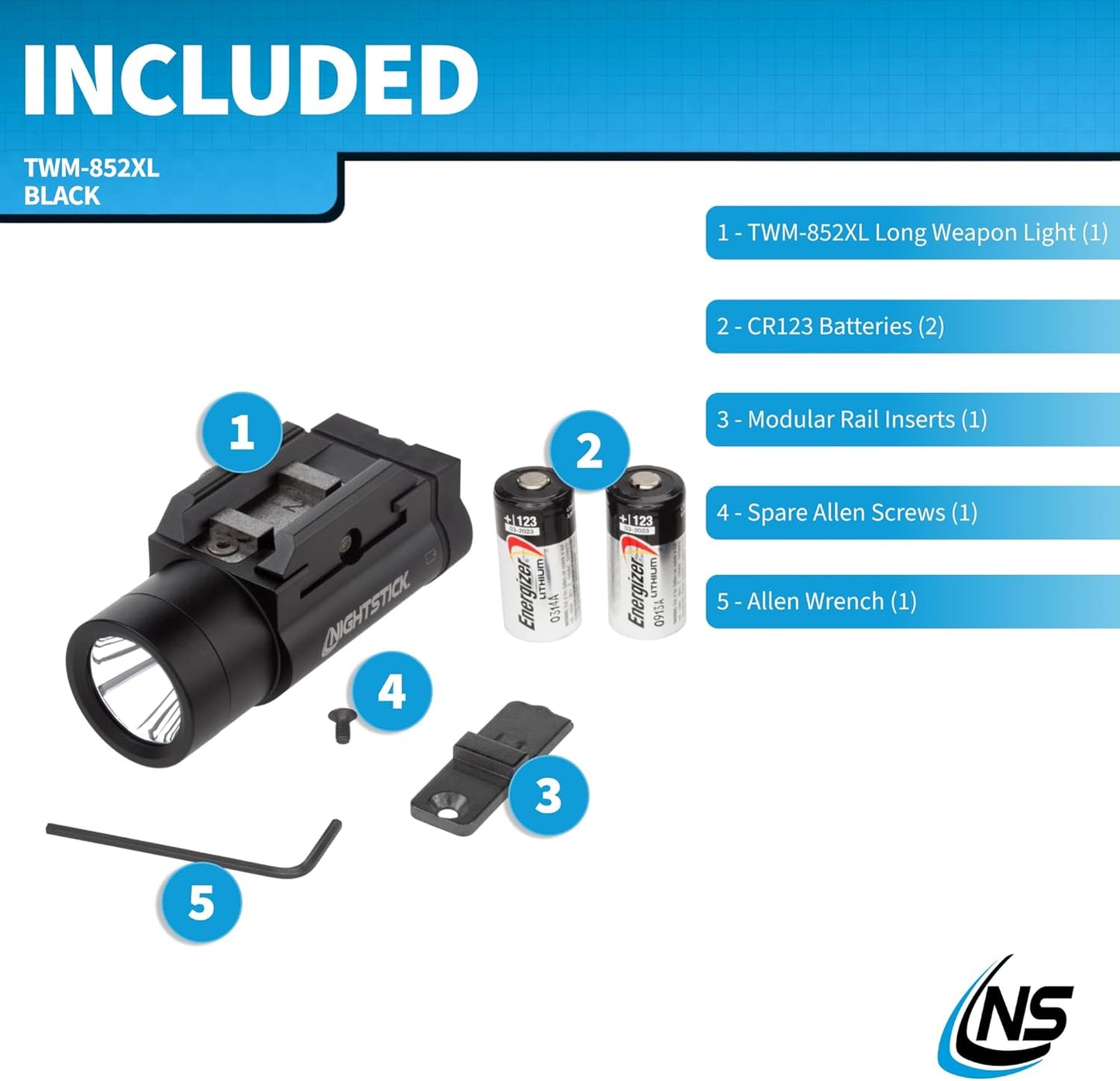 Nightstick TWM-852XL 850-Lumen Tactical Rail-Mounted Light with Single Push Button