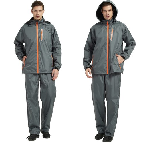 JAEZZIY Rain Suits for Men Women Waterproof Lightweight Hooded Breathable Rain Gear Raincoat for Fishing Hiking Cycling (Grey L)