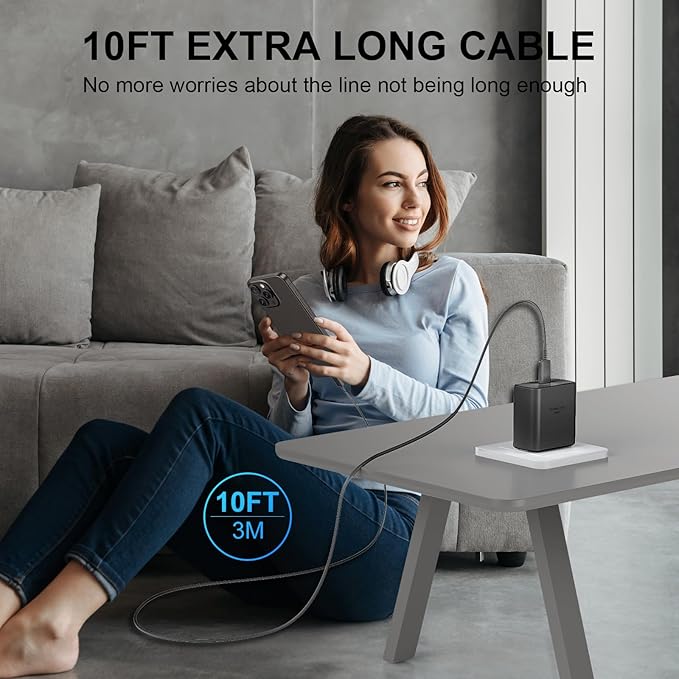 Phone 16 Pro Max Charger Fast Charging, 45W USB C Phone 16 Super Fast Charger Block with 10ft Long Type C Charging Cable Cord for Phone 16/16 Pro/16 Pro Max/16 Plus, 15/15 Pro Max/Pro/Plus, Black