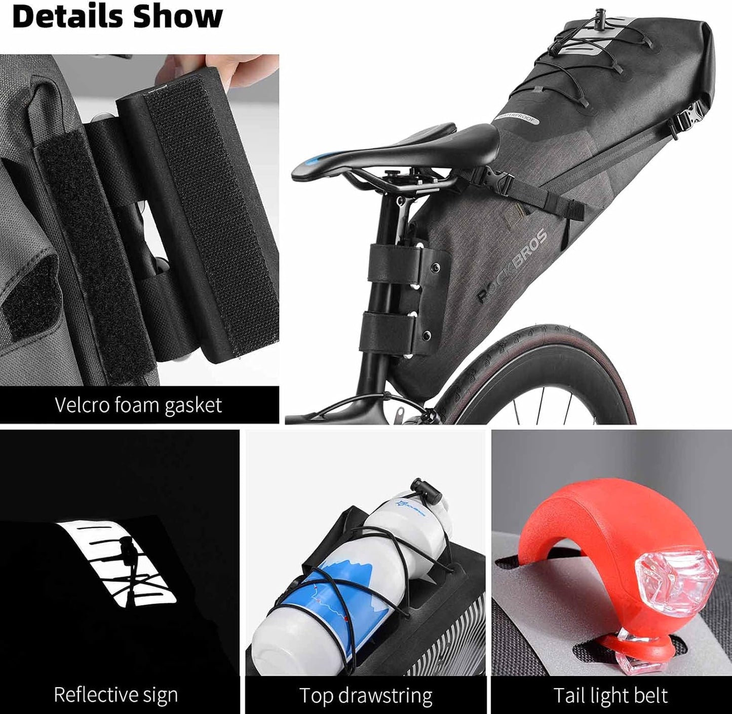 ROCKBROS Bikepacking Bag Waterproof Bike Saddle Bag Large Capacity Bikepacking Seat Bag Road Mountain Bike Seat Bag Max 14L
