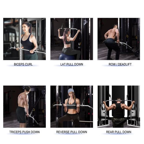 plzzree 48'' LAT Pull Down Bar: Rotating Double Hooks for Dual Pulley Cable Machine - Tricep Press Down Long Bar Pull Down Attachment for Home Gym